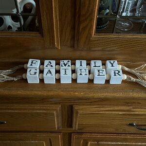 Handmade Wooden Farmhouse Shabby Chic Rustic Family Gather Blocks Hanging Decor